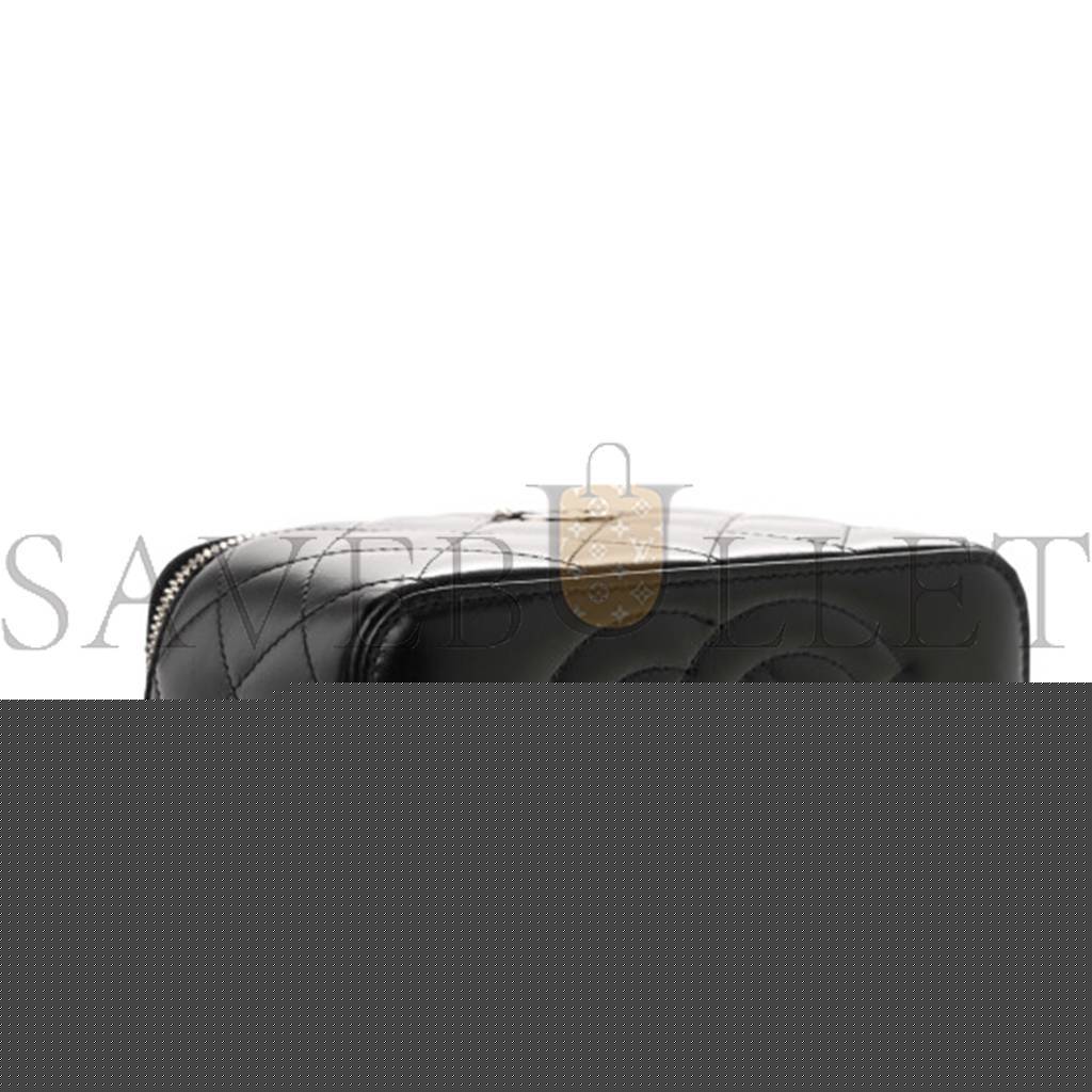 Ch*el master shiny calfskin quilted small crystal top handle vanity case with chain black a96030 (17*9.5*7.8cm)